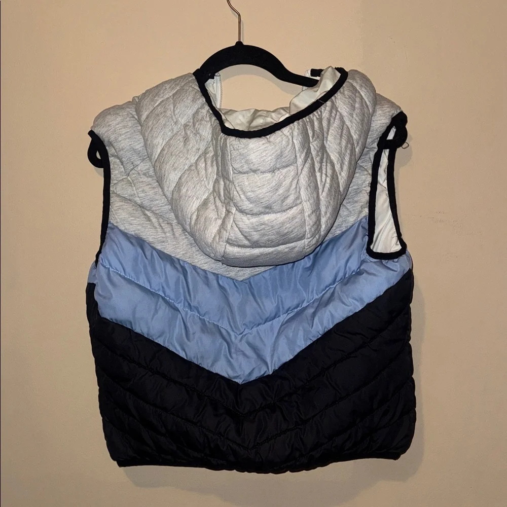 Women's Quilted Vest with Hood - Navy, Blue, Gray - Picture 8 of 9